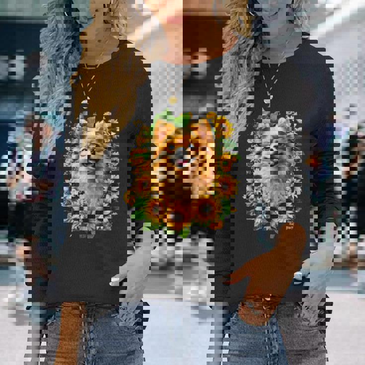 面白いtシャツ ポメラニアン ひまわり わんこ メンズ 犬好き グッズ かわいい おもしろ 面白い 服 ネタ 長袖tシャツ 長袖Tシャツ 彼女への贈り物