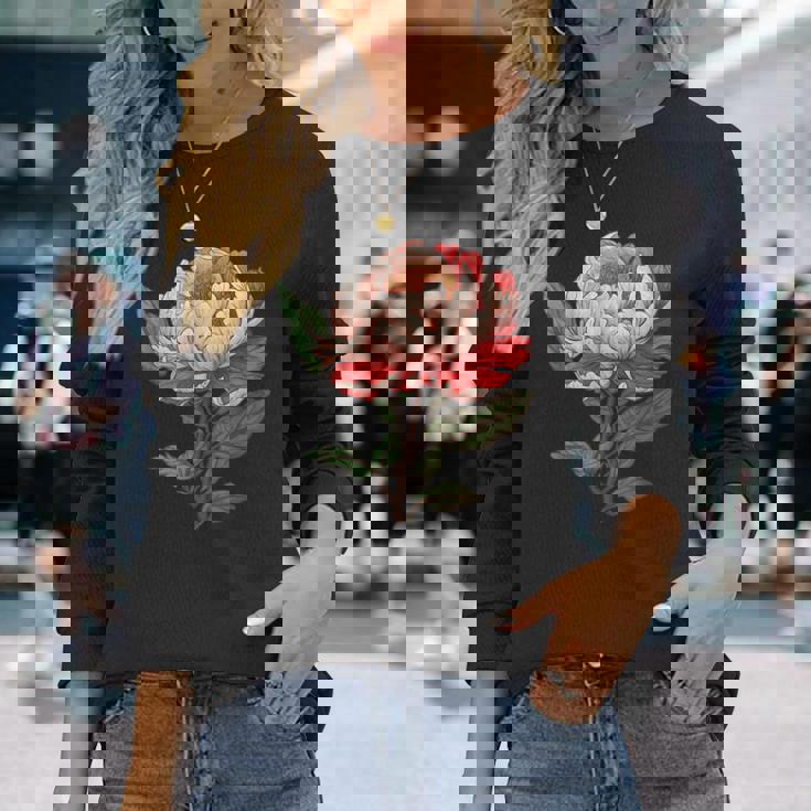 魅惑的な牡丹ブーケ 長袖Tシャツ 彼女への贈り物