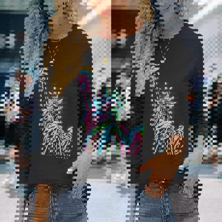 鮮やかな自由の女神tシャツ カラフルなアイコン 長袖Tシャツ 彼女への贈り物