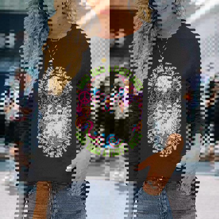 鶏好き ふわふわ お尻 バイブ 動物 ユーモア 長袖Tシャツ 彼女への贈り物