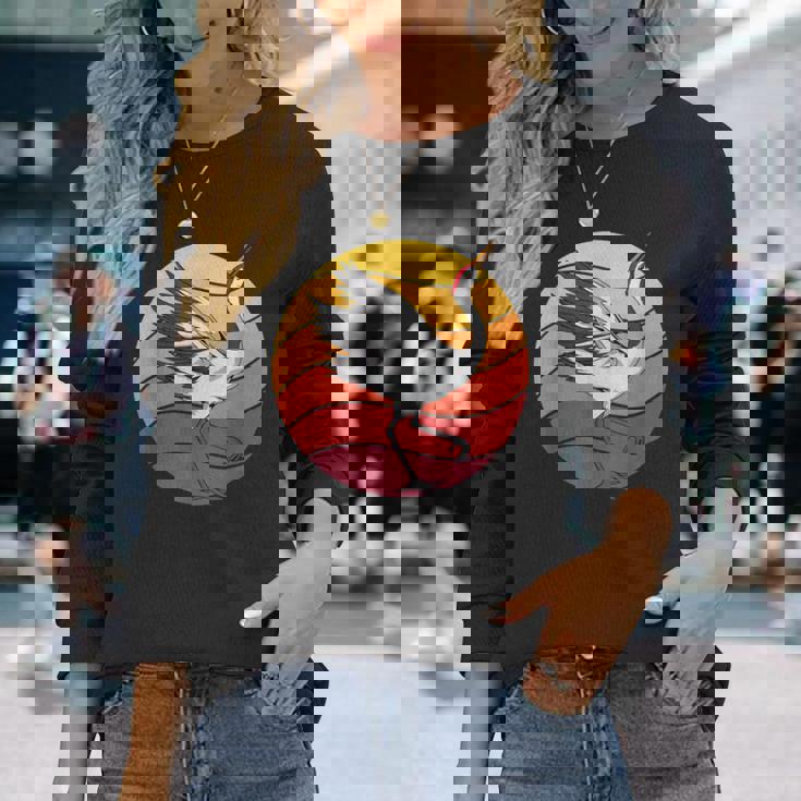 鶴 Crane Retrounset 鶴 長袖Tシャツ 彼女への贈り物