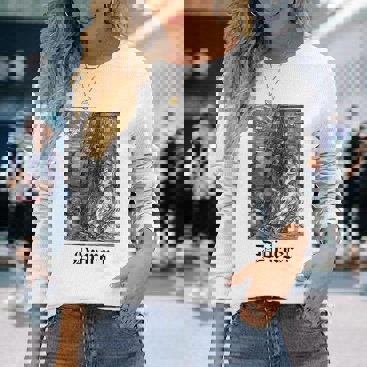 Albrecht Dürer Durer クリスチャンアート メランコリア ホワイト 長袖tシャツ 長袖Tシャツ 彼女への贈り物