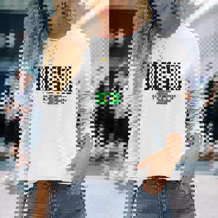 Brasil Est 1500 ブラジル ブラジリアン 国旗 プライド 長袖tシャツ 長袖Tシャツ 彼女への贈り物