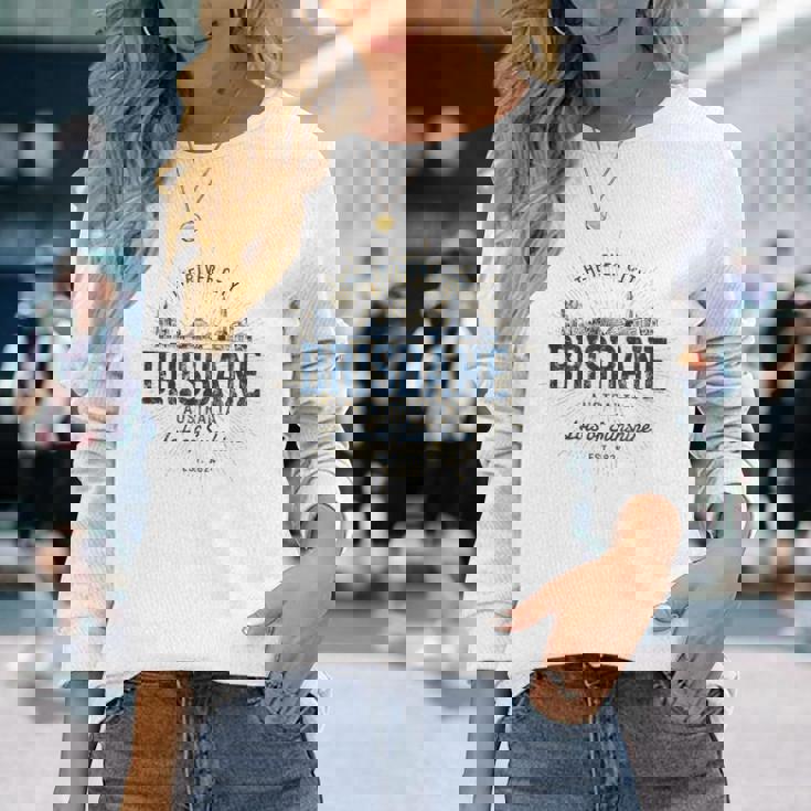 Brisbane Australia オーストラリアレトロスタイルヴィンテージブリスベン 長袖Tシャツ 彼女への贈り物