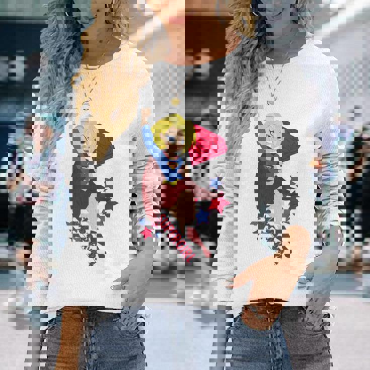 Dcスーパーヒーローガールズスーパーガールスターズ 長袖Tシャツ 彼女への贈り物