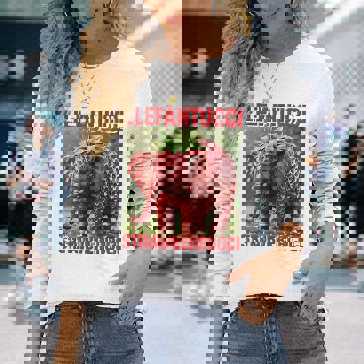 Brainrot Animal Gen Alpha Meme ストロベリーエレファント 長袖Tシャツ 彼女への贈り物