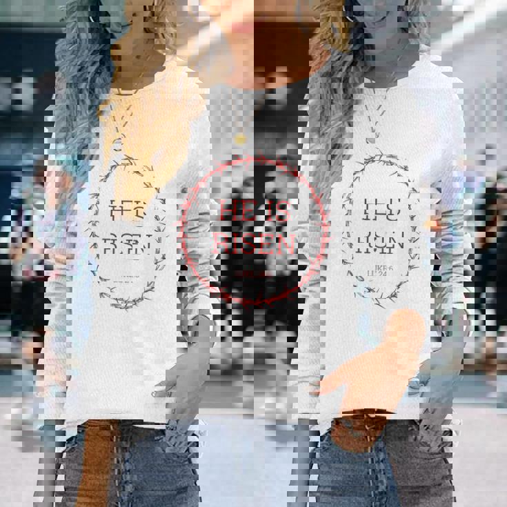 He Is Risen – イエス・キリストの復活イースター聖書の一節 長袖Tシャツ 彼女への贈り物