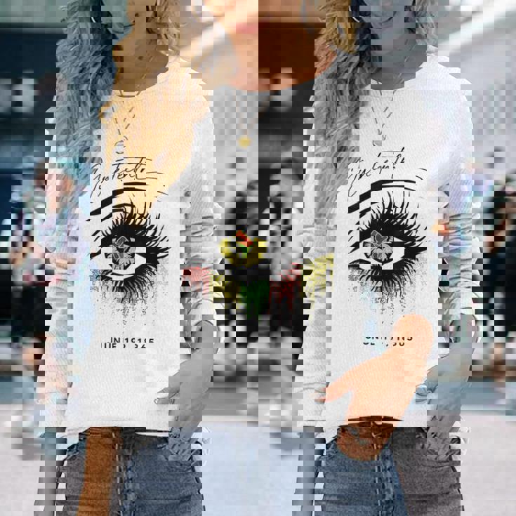 Junenth まつげ アフリカの目 美しい 長袖Tシャツ 彼女への贈り物