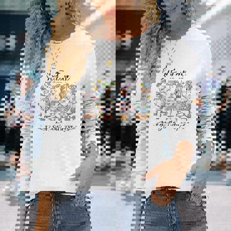 Just An Egg-Cited Goose キュート イースター バニー アヒル ファミリー 春 長袖Tシャツ 彼女への贈り物