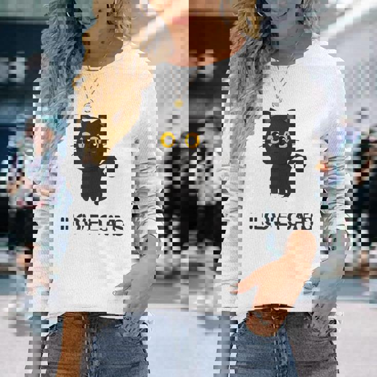 I Love Cats シャツ キュート 黒猫好き キッズ 子猫 長袖Tシャツ 彼女への贈り物