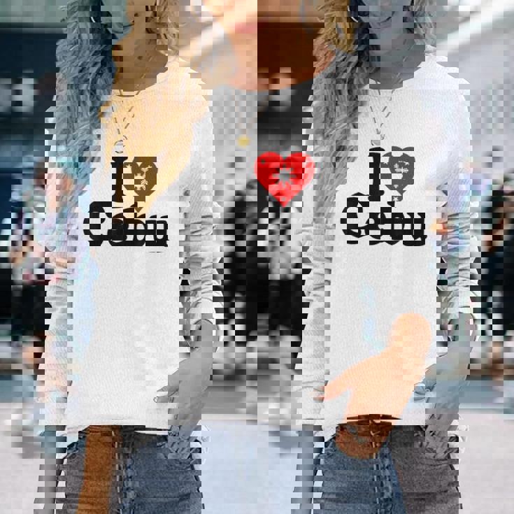 I Love Heart Cebu フィリピン諸島 長袖Tシャツ 彼女への贈り物