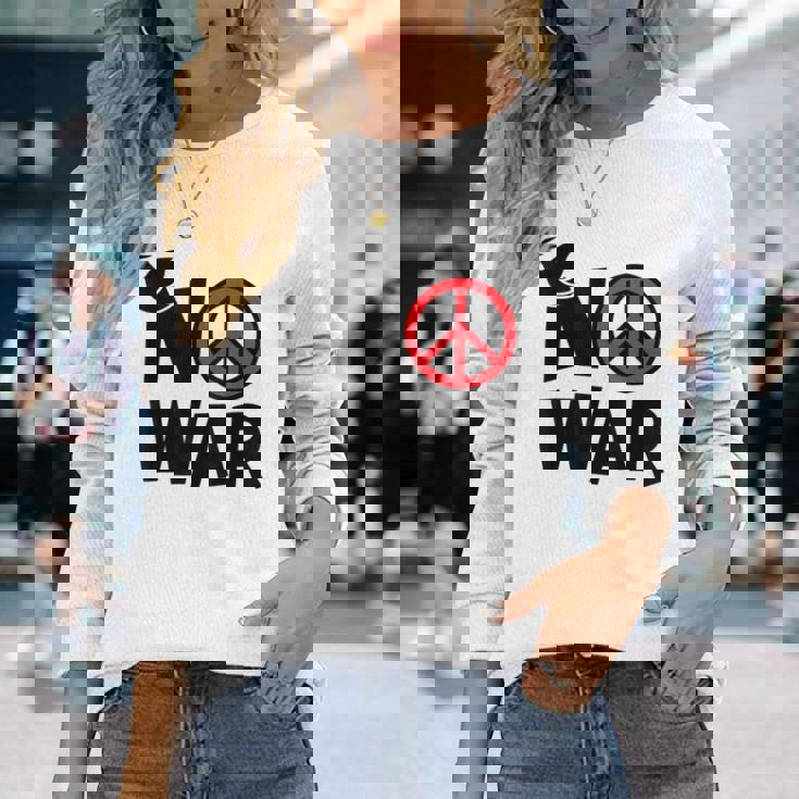 No War 反戦 平和の鳩 長袖Tシャツ 彼女への贈り物