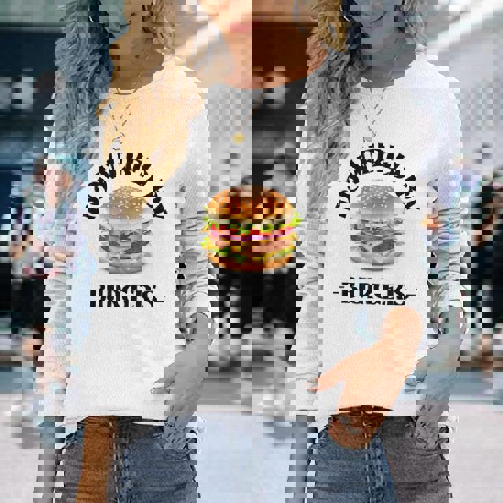 Powered By Burgers ファーストフード愛好家 面白いビーフバーガー 長袖Tシャツ 彼女への贈り物