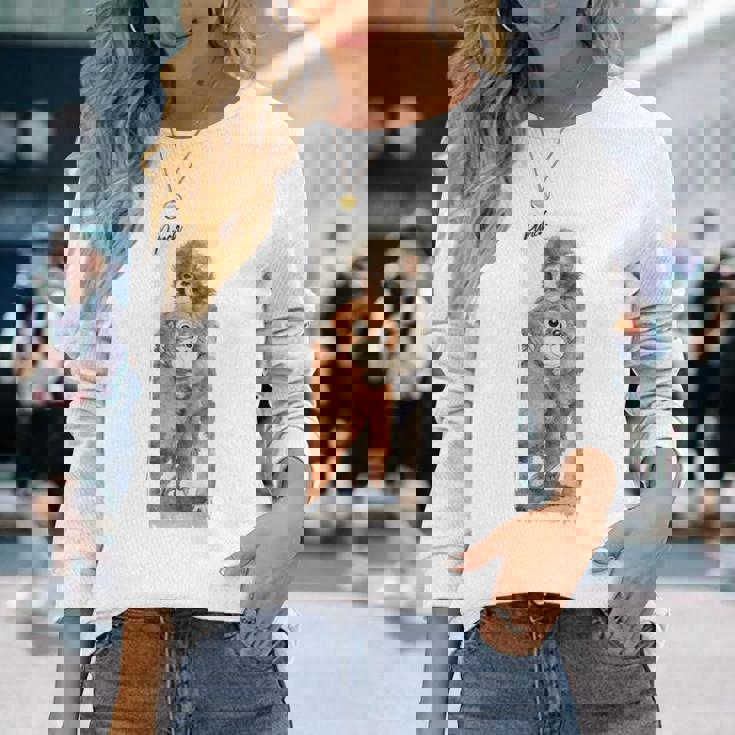 Punch – かわいい赤ちゃん猿とオランウータンのぬいぐるみ 水彩 長袖tシャツ 長袖Tシャツ 彼女への贈り物