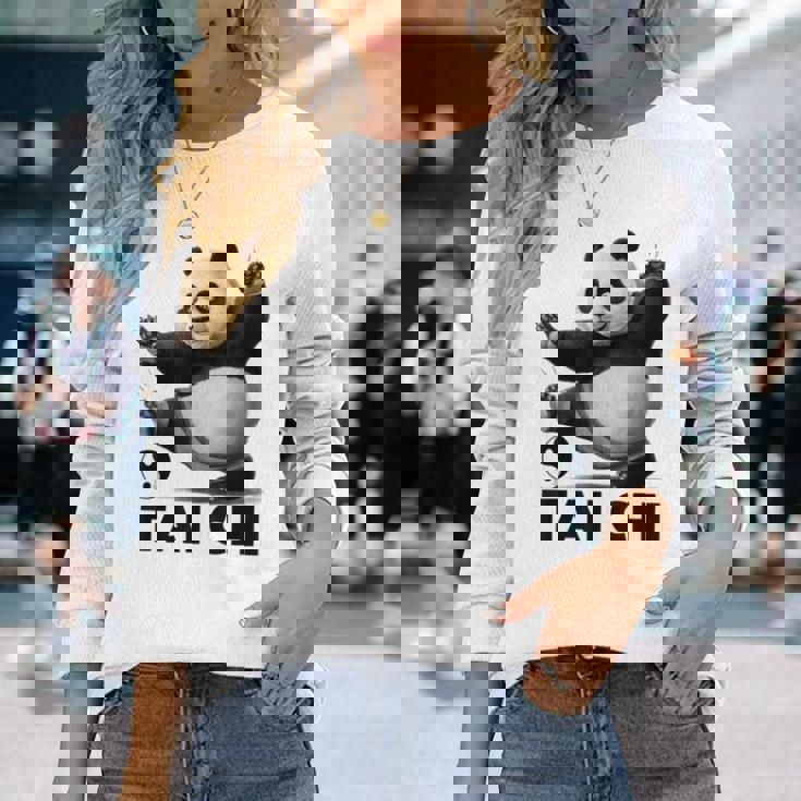 おもしろパンダ 動物 太極拳 格闘技 陰陽バランス 長袖Tシャツ 彼女への贈り物