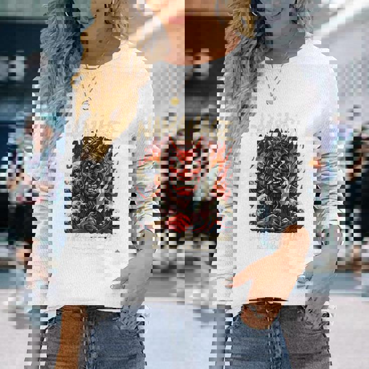 なまはげ 日本のブギーマン 、民話 妖怪 鬼 デーモン 波のアート 長袖Tシャツ 彼女への贈り物