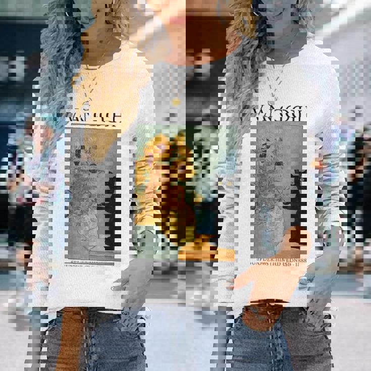 ひまわりと黒猫のヴィンテージアート 猫好き 猫飼い 猫 ネコ ねこくろねこ好き 面白い 長袖Tシャツ 彼女への贈り物