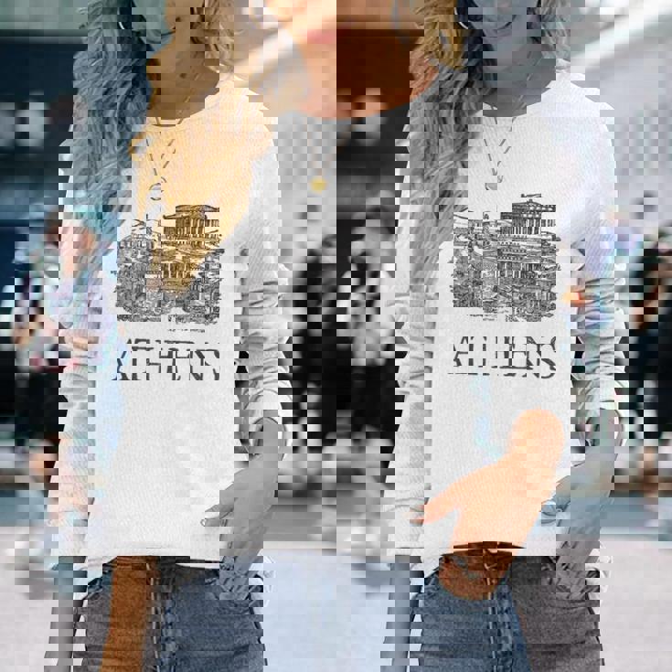 アテネギリシャ-ギリシャのお土産-アテネ 長袖Tシャツ 彼女への贈り物