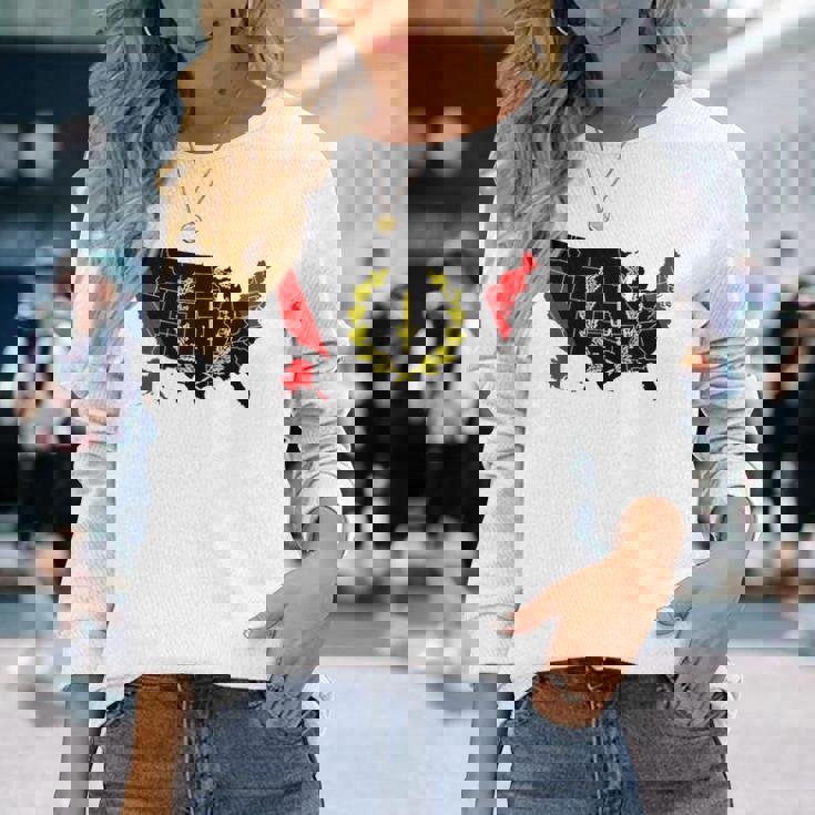 アメリカアフリカ ヘリテージフラッグ アメリカンブラック ヘリテージフラッグ 長袖Tシャツ 彼女への贈り物