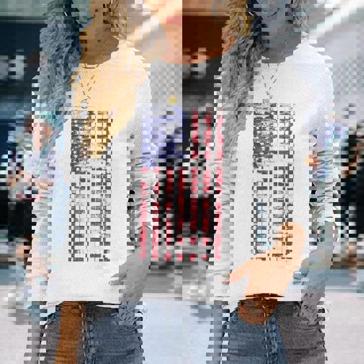 アメリカ国旗 メンズ レディース キッズ アメリカ国旗 愛国的なグランジ 長袖Tシャツ 彼女への贈り物