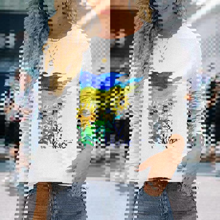 ウクライナ国旗 ひまわりの愛 ウクライナの強い服 長袖Tシャツ 彼女への贈り物