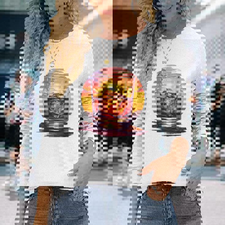 エレガントなウイスキーの夕日 長袖Tシャツ 彼女への贈り物