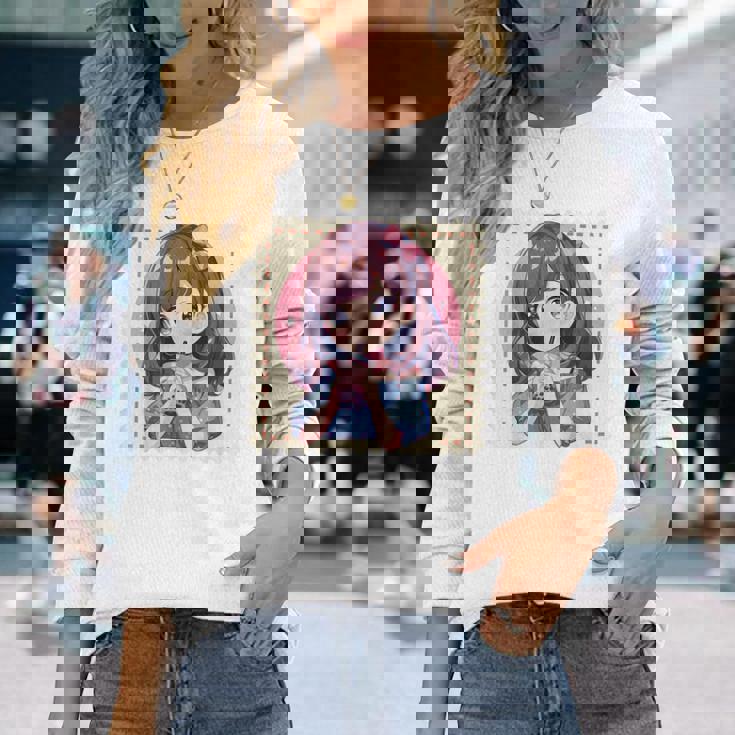 カワイイアニメ ちびガール バブルティー ボバミルク オタク 長袖Tシャツ 彼女への贈り物