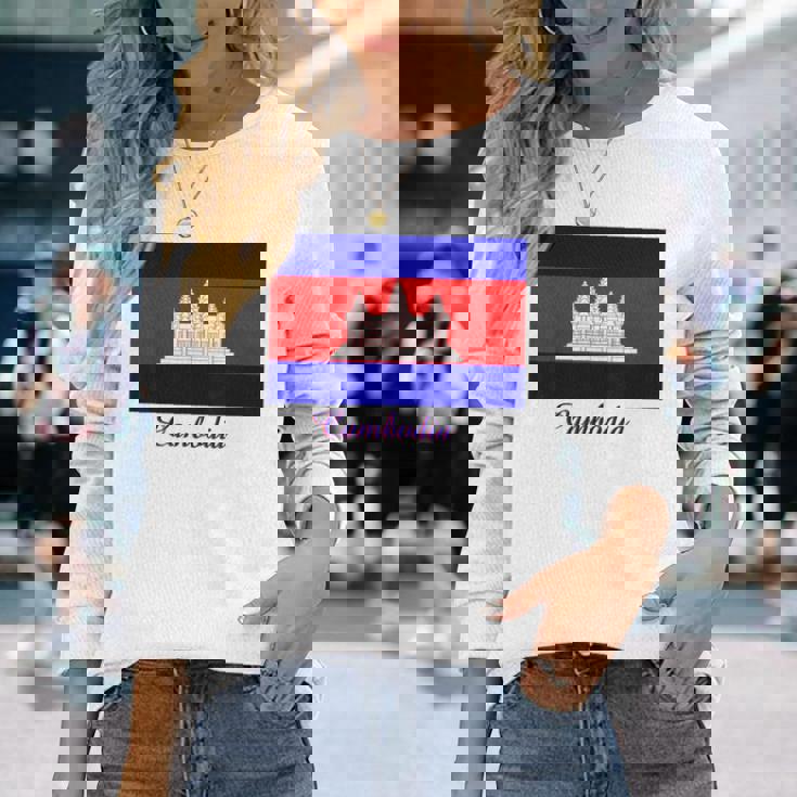 カンボジア カンボジア国旗 お土産 長袖Tシャツ 彼女への贈り物