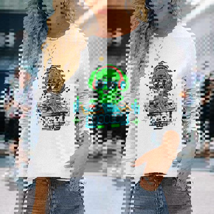 クールなブロッコリーdjミュージックパーティーバイブ面白いデザイン。 長袖Tシャツ 彼女への贈り物