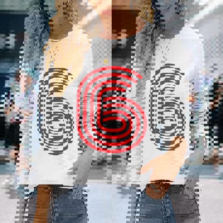 クールなレトロなレタリングジャージ、背番号6 6Eis 長袖Tシャツ 彼女への贈り物