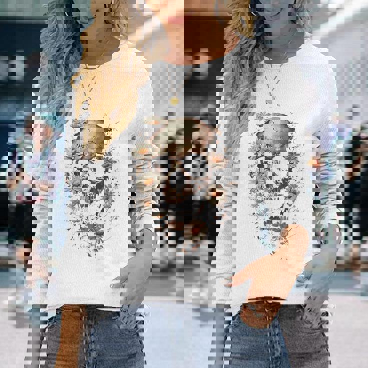 スカルバックプリント。 長袖Tシャツ 彼女への贈り物