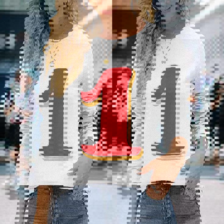 タイポグラフィ 第1番 数字 1 長袖Tシャツ 彼女への贈り物