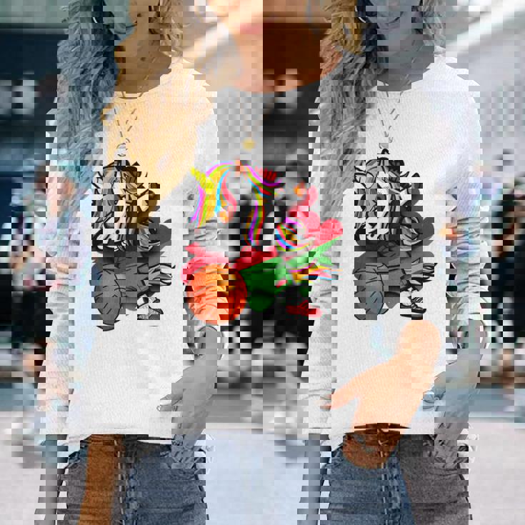 ダビングユニコーン マラウイ バスケットボールファンジャージー マラウイ国旗 長袖Tシャツ 彼女への贈り物