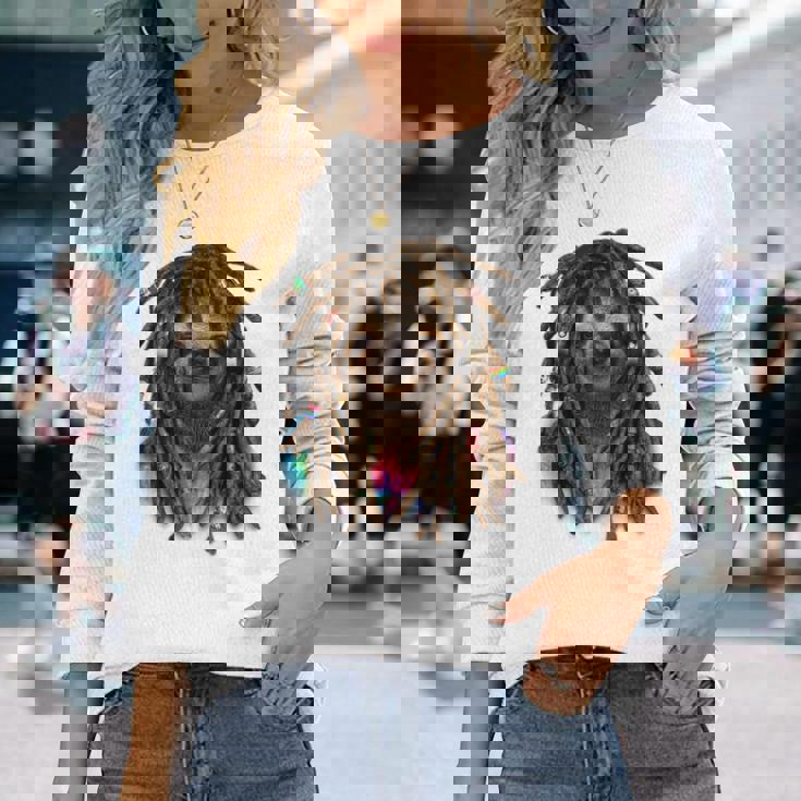 ドレッド ヒップホップ レゲエ 動物 ナマケモノ 長袖Tシャツ 彼女への贈り物