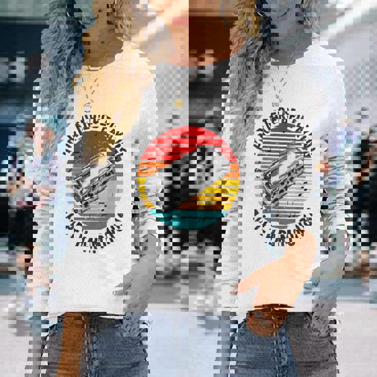 ハーモニカプレーヤー メンズ レディース ファニー ハーモニスト ハーピスト 長袖Tシャツ 彼女への贈り物