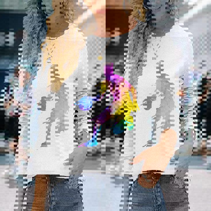 バスケットボール カラフル スプラッター ティーン ガールズ バスケットボール コーチ 長袖Tシャツ 彼女への贈り物