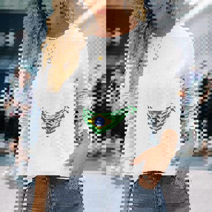 ビンテージ ブラジルの旗 面白い ブラジル 猫 サングラス 長袖Tシャツ 彼女への贈り物