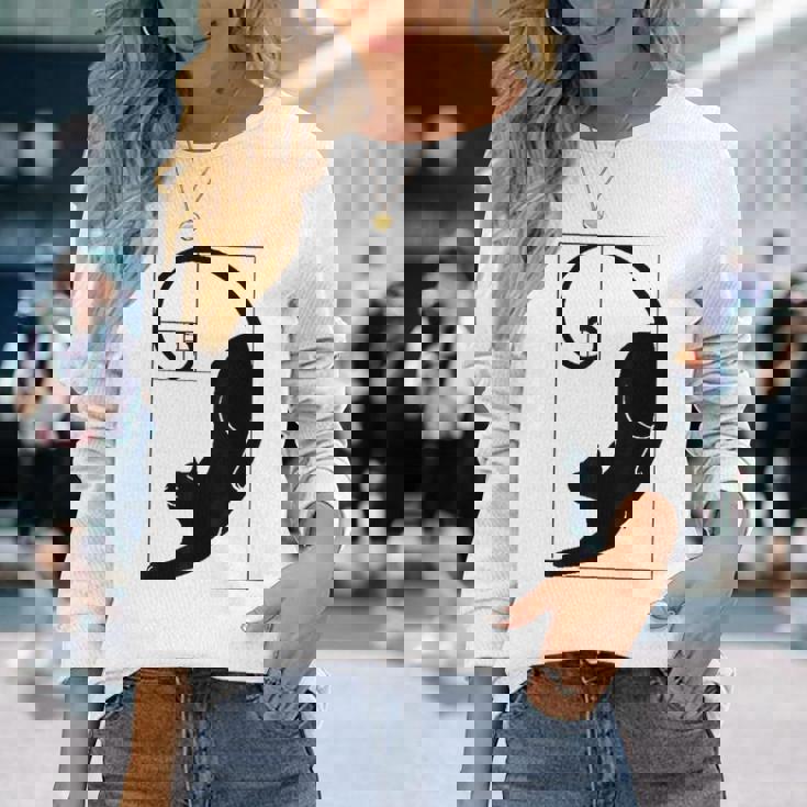 フィボナッチキャット 黄金比プリント 長袖Tシャツ 彼女への贈り物