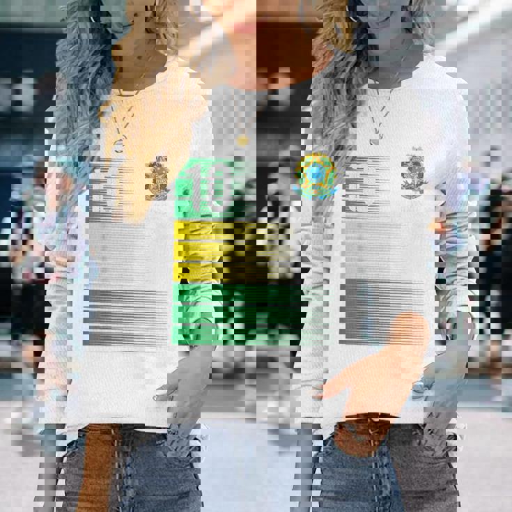 ブラジル国旗 10番 ブラジル サッカー メンズ レディース ボーイズ ガールズ キッズ 長袖Tシャツ 彼女への贈り物