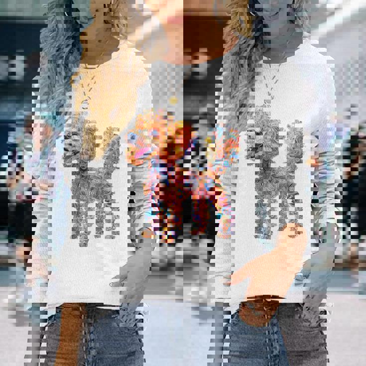 プードル 犬 モチーフ ペット イラスト プードル 長袖Tシャツ 彼女への贈り物