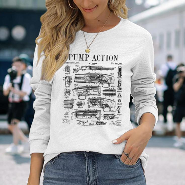 ポンプアクション ショットガン ヴィンテージ ライフル 銃 特許プリント 長袖Tシャツ 彼女への贈り物
