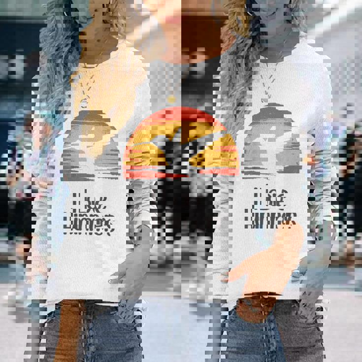 レトロ ヴィンテージ サンセット 2024 I Love Hummers コリブリ ハチドリ 長袖Tシャツ 彼女への贈り物