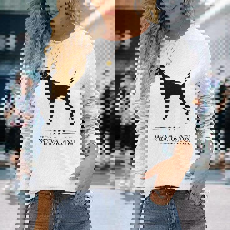 ワイマラナー ブラック シルエット 長袖Tシャツ 彼女への贈り物