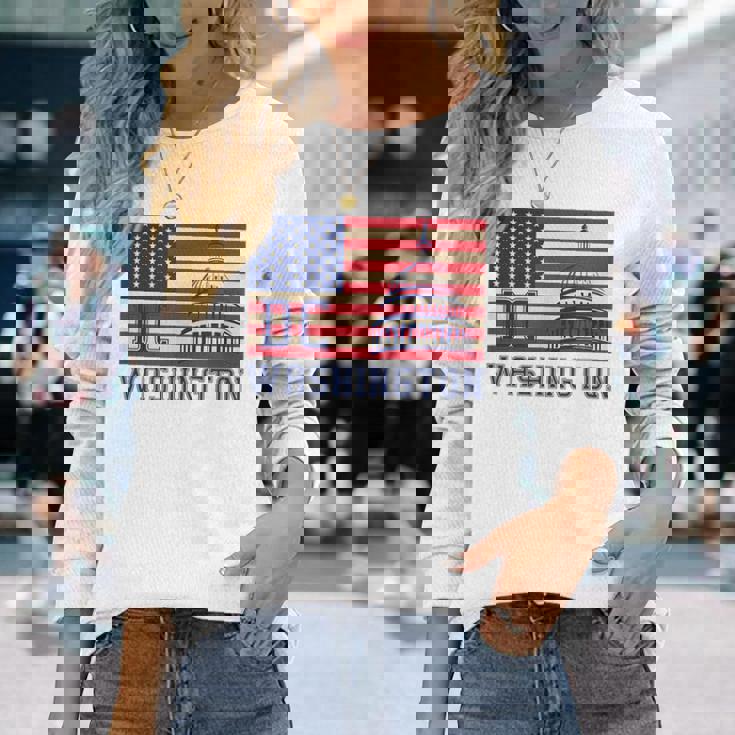 ワシントンdc アメリカ国旗tシャツ 長袖Tシャツ 彼女への贈り物