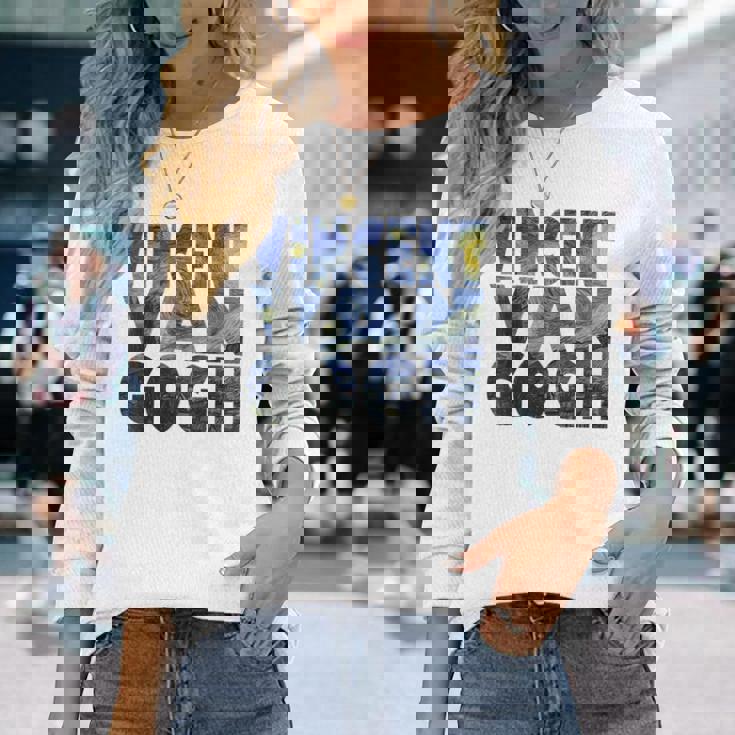 ヴィンセント・ヴァン・ゴッホ作「星月夜」 テキスト ミュージアムアート 長袖Tシャツ 彼女への贈り物