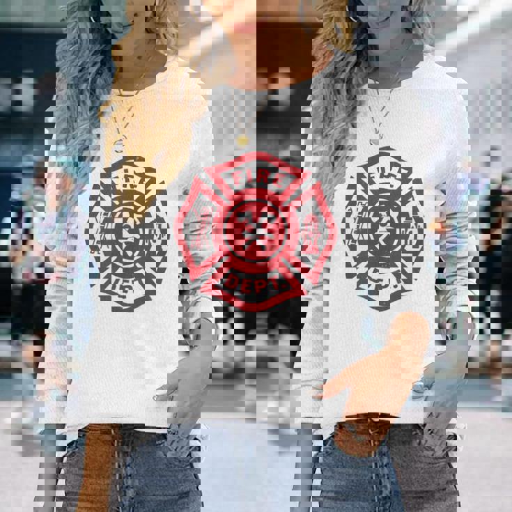 伝統的な消防署救助隊員エンブレムアート。 長袖Tシャツ 彼女への贈り物