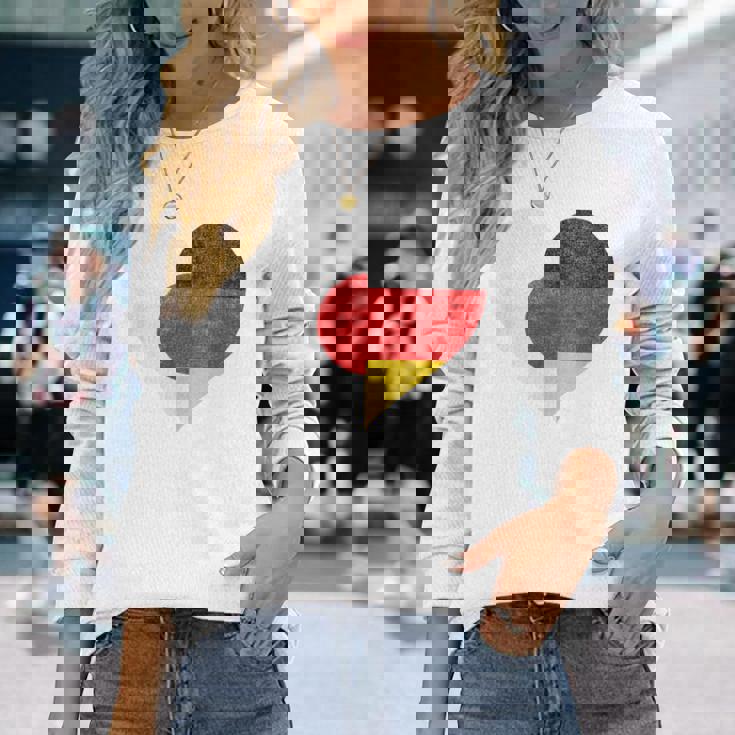 日本 ドイツ 国旗 ハート サッカー 長袖Tシャツ 彼女への贈り物