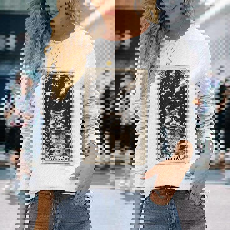 星のタロットカード アライグマ 占星術 神秘的なアライグマ 長袖Tシャツ 彼女への贈り物