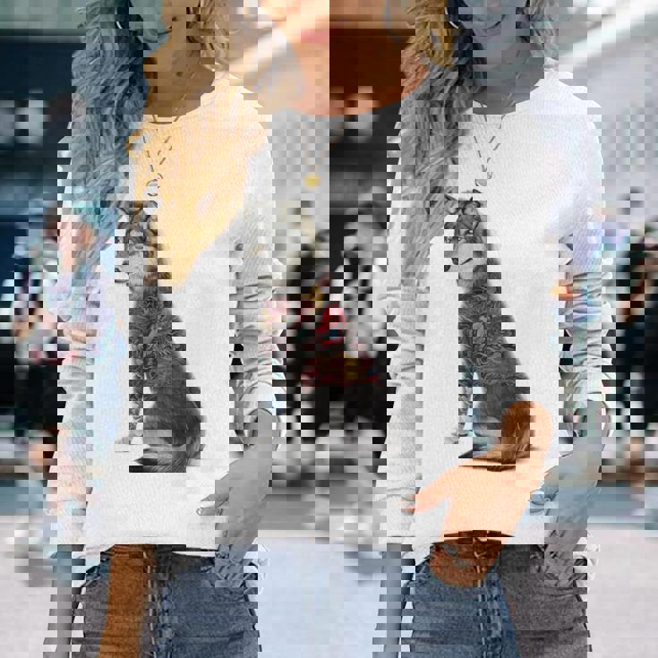 灰色オオカミ 伝統的な日本の龍の入れ墨 入泉 長袖Tシャツ 彼女への贈り物