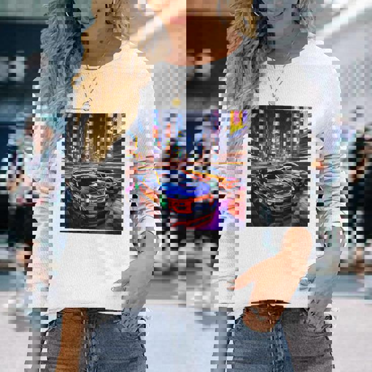 背面にjdmドリフトレーシングカー東京ドリフトスカイライン2台。 長袖Tシャツ 彼女への贈り物